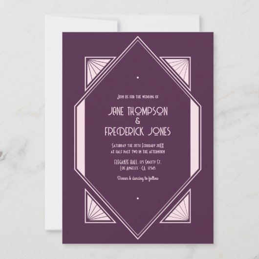 Plum Velvet & Soft Blush Art Deco Wedding Photo Kaart (Voorkant)