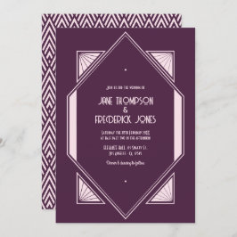 Plum Velvet & Soft Blush Art Deco Wedding Photo Kaart