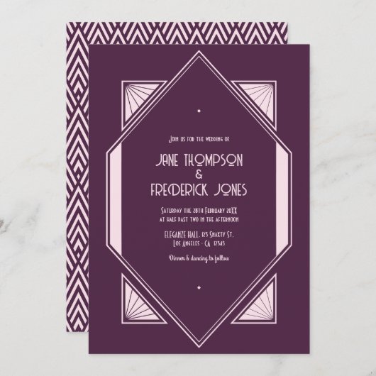Plum Velvet & Soft Blush Art Deco Wedding Photo Kaart (Voorkant / Achterkant)