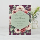 Plum Verdant Bloom Wedding Kaart (Staand voorkant)