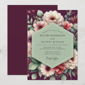 Plum Verdant Bloom Wedding Kaart (Voorkant / Achterkant)
