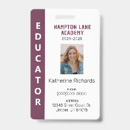 Plum Vertical Stripe Homeschool Educator ID Badge
