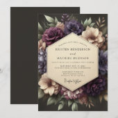 Plum Victorian Bloom Wedding Kaart (Voorkant / Achterkant)