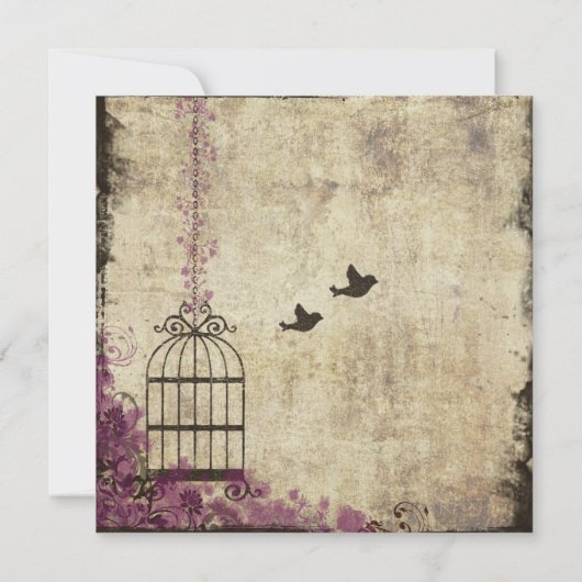 Plum Vintage Wedding Birdcage Uitnodiging (Achterkant)