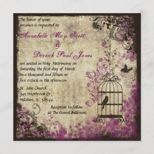Plum Vintage Wedding Birdcage Uitnodiging