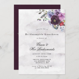 Plum Violet Chic Peony Bridesmaids Luncheon Invite