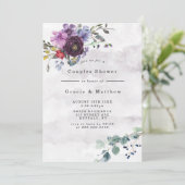 Plum Violet Chic Peony Couples Shower Invitations (Staand voorkant)