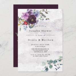 Plum Violet Chic Peony Couples Shower Invitations