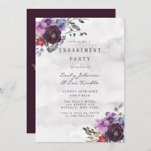 Plum Violet Chic Peony Engagement Party Kaart
