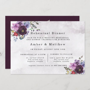 Plum Violet Chic Peony Rehearsal Dinner Kaart