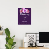 Plum violet floral elegant bruiloft welkomstbord poster (Thuiskantoor)