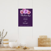 Plum violet floral elegant bruiloft welkomstbord poster (Keuken)