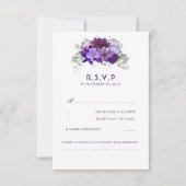Plum Violet Flowers Elegant Wedding RSVP Kaartje (Voorkant)