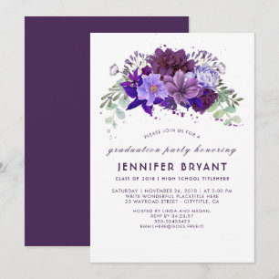 Plum Violet Paarse Floral Elegant Afstudeerfeest Kaart
