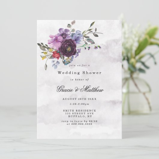 Plum Violet Peony Rustic Wedding Shower Invites (Staand voorkant)