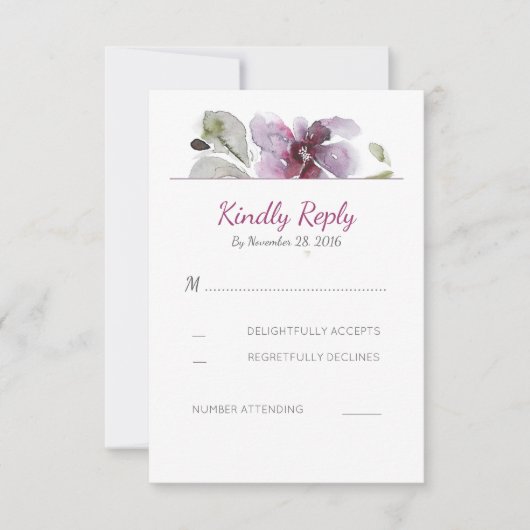 Plum Waterverf Blossom Wedding RSVP Kaarten Kaartje (Voorkant)