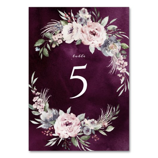 Plum waterverf & dusty roze floral boho bruiloft kaart (Voorkant)