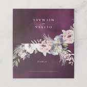 Plum waterverf & dusty roze floral boho bruiloft plaatskaartje (Buitenkant ongevouwen)