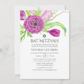 Plum Waterverf Floral Bat Mitzvah Kaart (Voorkant)