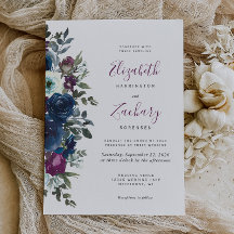 Plum Waterverf Floral Navy Blue Wedding