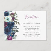 Plum Waterverf Floral Navy Blue Wedding Reception Informatiekaartje (Voorkant)