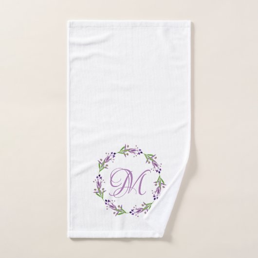 Plum Waterverf Greenery Krans Monogram Bad Handdoek (Handdoek)