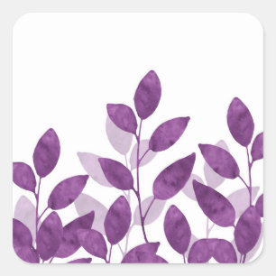 Plum Waterverf Leaves Vierkante Sticker