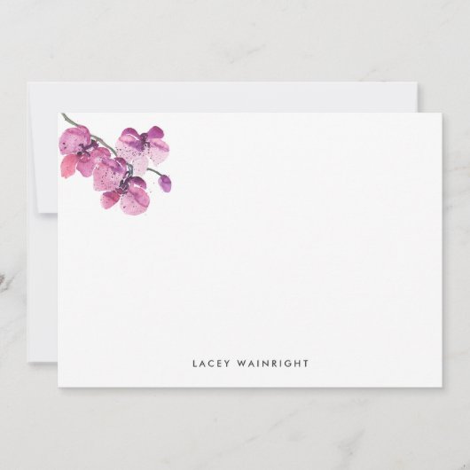 Plum Waterverf Orchid Personalized Stationery Notitiekaartje (Voorkant)