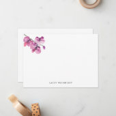 Plum Waterverf Orchid Personalized Stationery Notitiekaartje (Voorkant / Achterkant in situ)