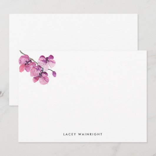 Plum Waterverf Orchid Personalized Stationery Notitiekaartje (Voorkant / Achterkant)