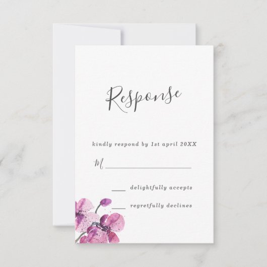 Plum Waterverf Orchids Wedding RSVP Kaartje (Voorkant)