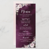 Plum waterverf & stoffige roze boho bloemenbruilof menu (Voorkant / Achterkant)