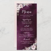 Plum waterverf & stoffige roze boho bloemenbruilof menu (Voorkant / Achterkant)