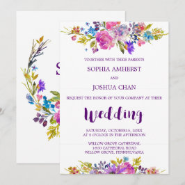 Plum Wedding Invitation Kaart met Monogram Backing