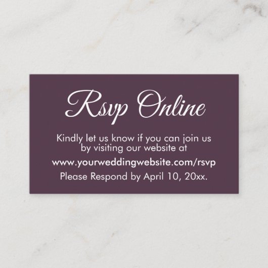 Plum Wedding RSVP Online Elegant Eenvoudig Informatiekaartje (Voorkant)