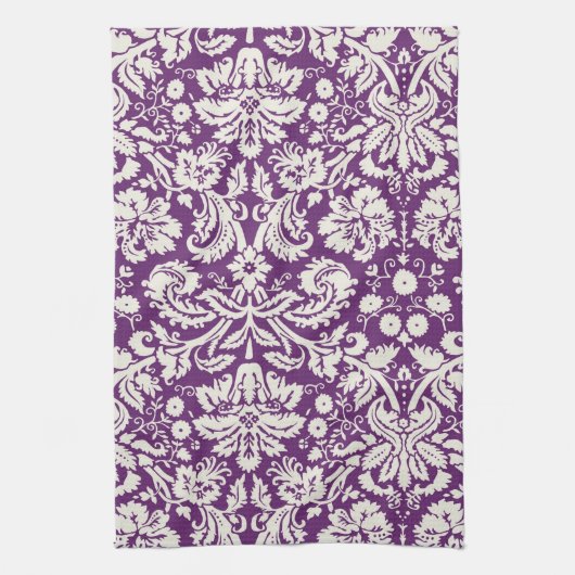 Plum White Damask Pattern Theedoek (Verticaal)