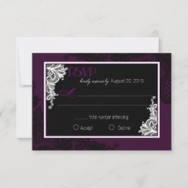 Plum White en Black Lace Elegant RSVP-kaart RSVP Kaartje