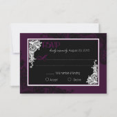 Plum White en Black Lace Elegant RSVP-kaart RSVP Kaartje (Voorkant)