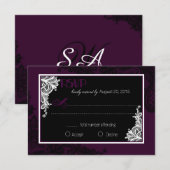 Plum White en Black Lace Elegant RSVP-kaart RSVP Kaartje (Voorkant / Achterkant)