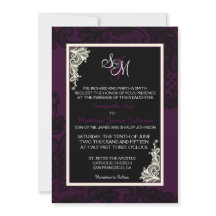 Plum White en Black Lace Wedding Invitation Kaart