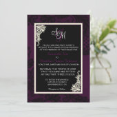 Plum White en Black Lace Wedding Invitation Kaart (Staand voorkant)