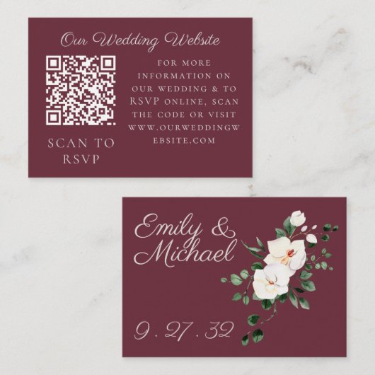 Plum White Orchid Pampas Grass Tropical Web QR Informatiekaartje (Voorkant / Achterkant)