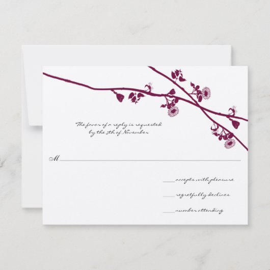 Plum Wild Flower Branches Wedding RSVP (Voorkant)