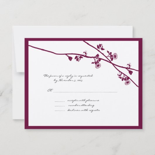Plum Wild Flower Branches Wedding RSVP Kaartje (Voorkant)