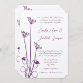 Plum Wild Flower Swirl Wedding Invitation Kaart (Voorkant / Achterkant)