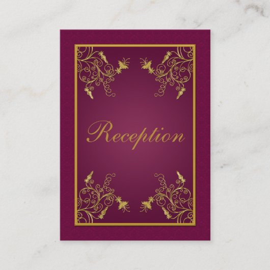 Plum Wine and Gold Floral Damask Enclosure Kaart (Voorkant)