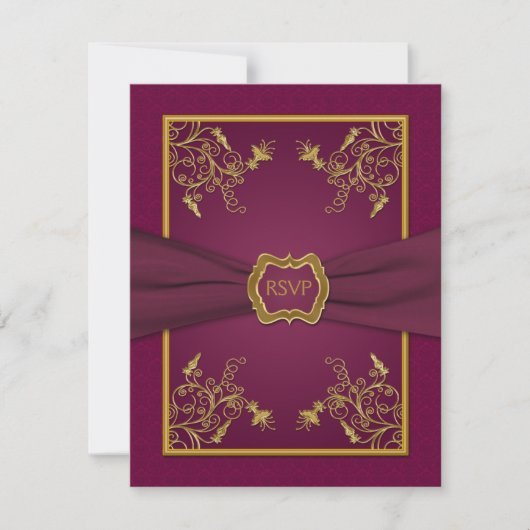 Plum Wine Damask en Gold Medallion Reageer Kaart (Voorkant)