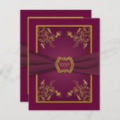 Plum Wine Damask en Gold Medallion Reageer Kaart (Voorkant / Achterkant)