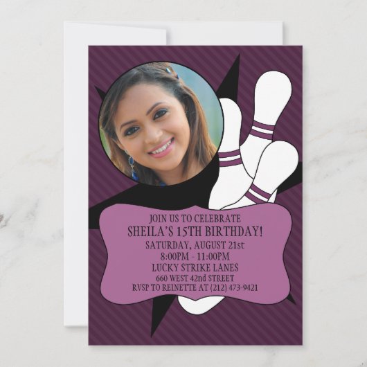 Plum Wine Geen tijd om Bowling Party foto te spare Kaart (Voorkant)