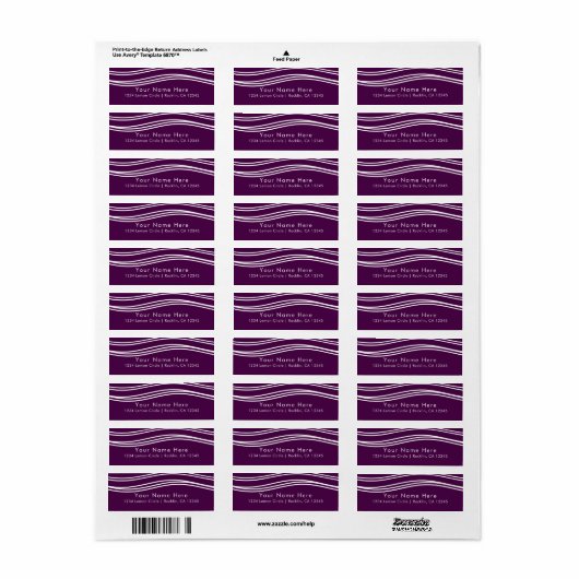 Plum Wine Paars & White Wave Chic Modern Wedding Etiket (Full Sheet)
